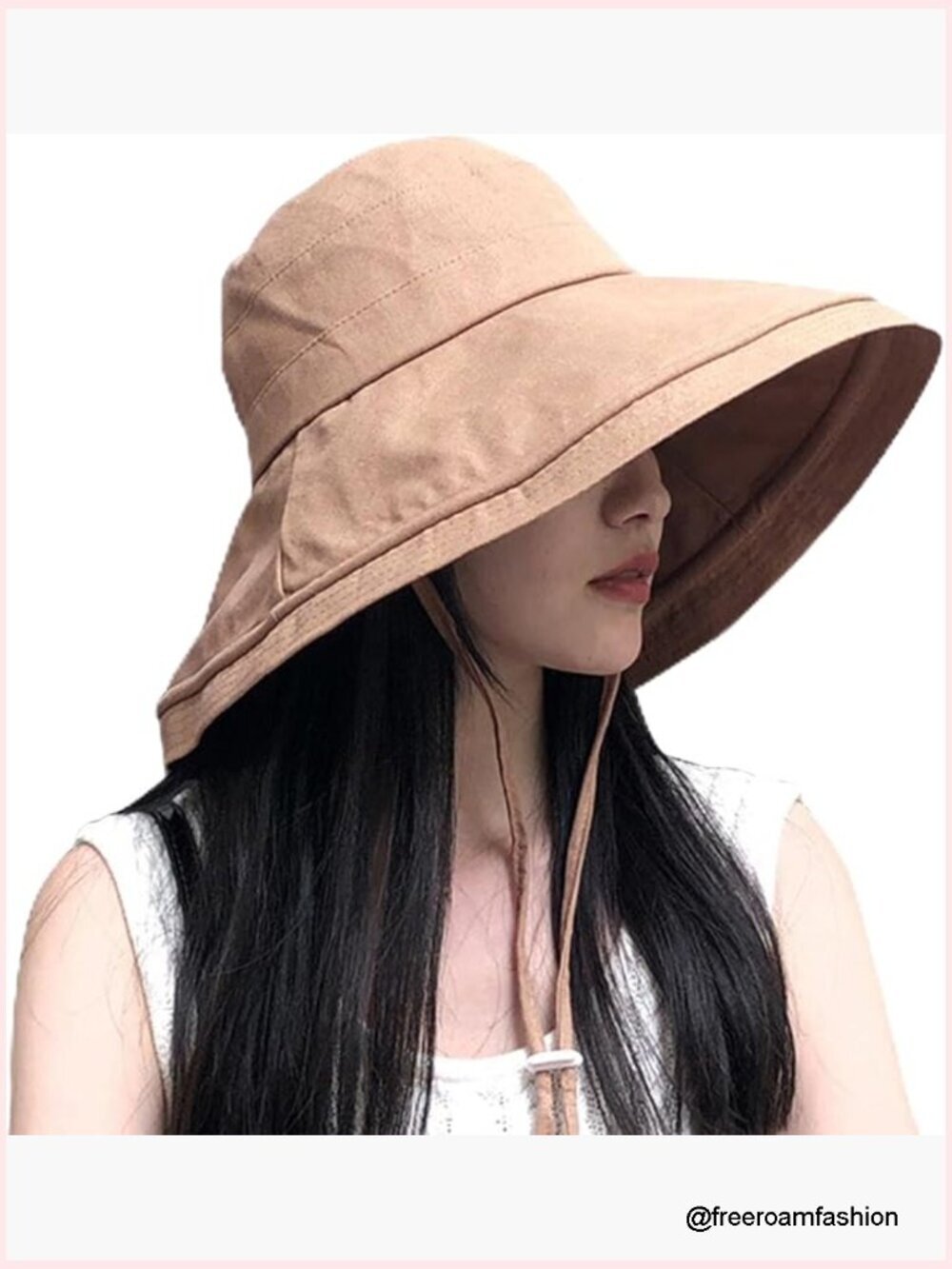 Wide Brim Bucket Hat with Adjustable Strap, Packable Travel Sun Hat
